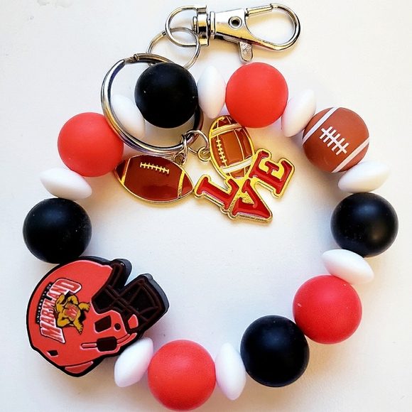 Handmade Maryland Terps Beaded Silicone Focal Bead Wristlet Keychain Bracelet - Picture 1 of 3